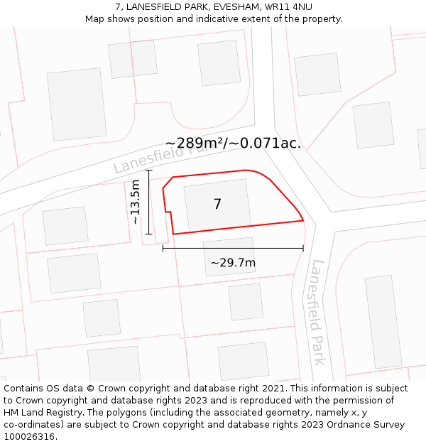 7, LANESFIELD PARK, EVESHAM, WR11 4NU: Plot and title map