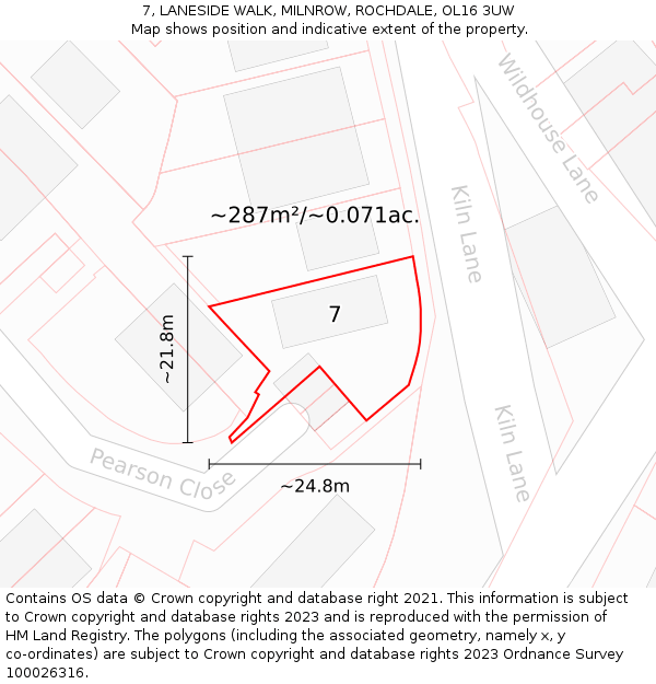 7, LANESIDE WALK, MILNROW, ROCHDALE, OL16 3UW: Plot and title map