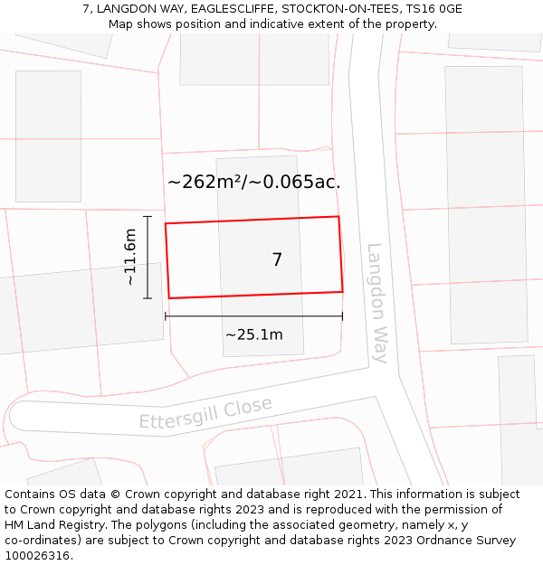 7, LANGDON WAY, EAGLESCLIFFE, STOCKTON-ON-TEES, TS16 0GE: Plot and title map