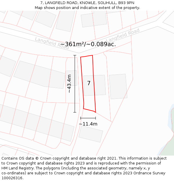 7, LANGFIELD ROAD, KNOWLE, SOLIHULL, B93 9PN: Plot and title map