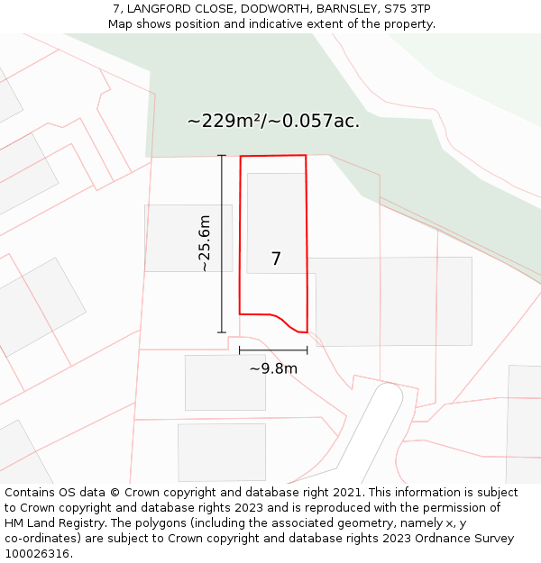 7, LANGFORD CLOSE, DODWORTH, BARNSLEY, S75 3TP: Plot and title map