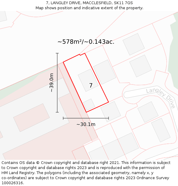 7, LANGLEY DRIVE, MACCLESFIELD, SK11 7GS: Plot and title map