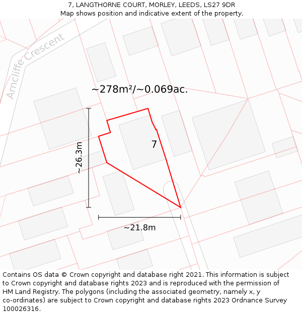 7, LANGTHORNE COURT, MORLEY, LEEDS, LS27 9DR: Plot and title map
