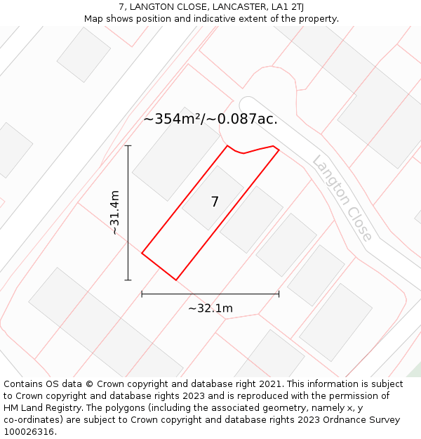 7, LANGTON CLOSE, LANCASTER, LA1 2TJ: Plot and title map