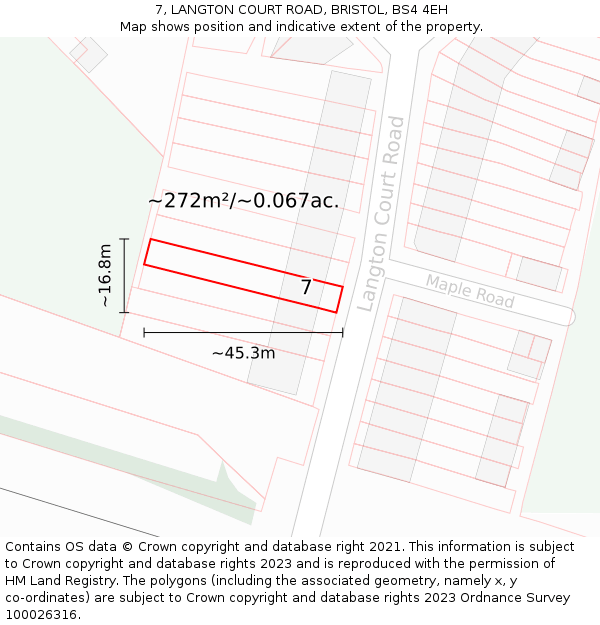 7, LANGTON COURT ROAD, BRISTOL, BS4 4EH: Plot and title map