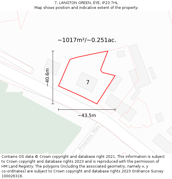 7, LANGTON GREEN, EYE, IP23 7HL: Plot and title map