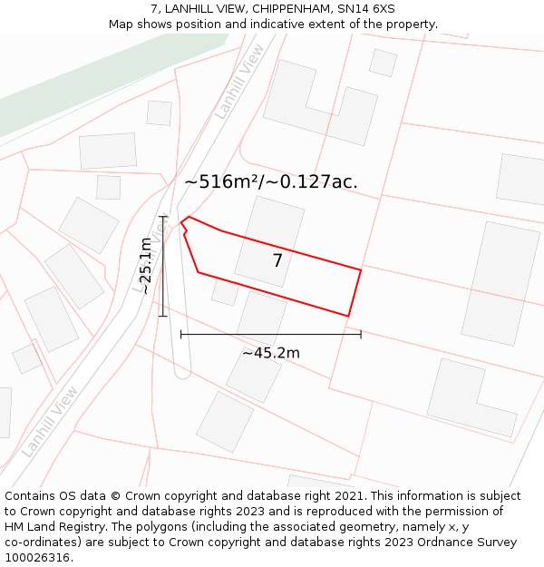 7, LANHILL VIEW, CHIPPENHAM, SN14 6XS: Plot and title map