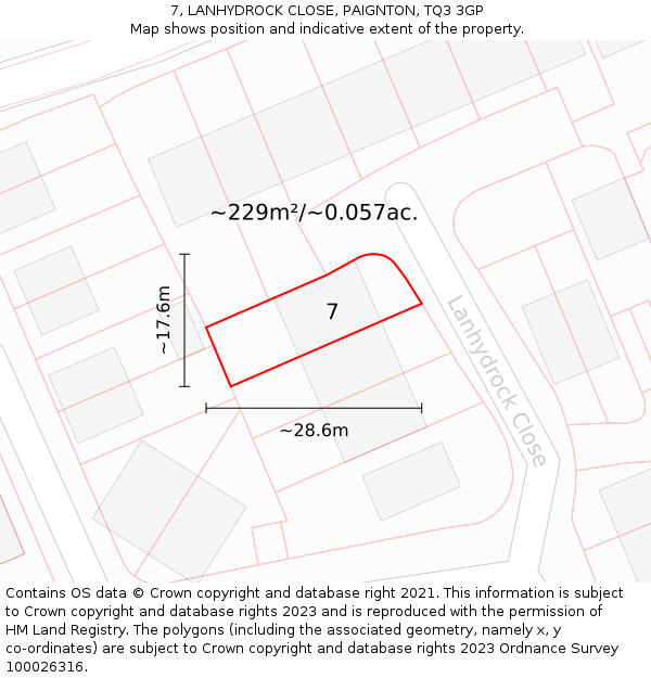 7, LANHYDROCK CLOSE, PAIGNTON, TQ3 3GP: Plot and title map