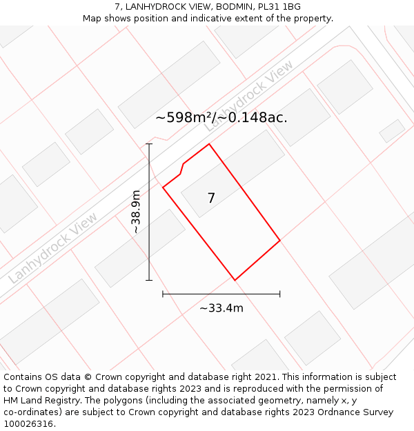7, LANHYDROCK VIEW, BODMIN, PL31 1BG: Plot and title map