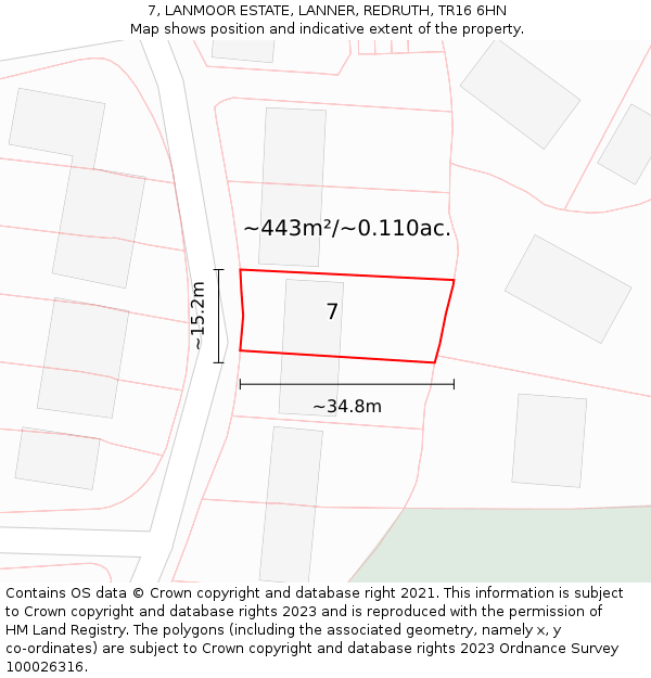 7, LANMOOR ESTATE, LANNER, REDRUTH, TR16 6HN: Plot and title map