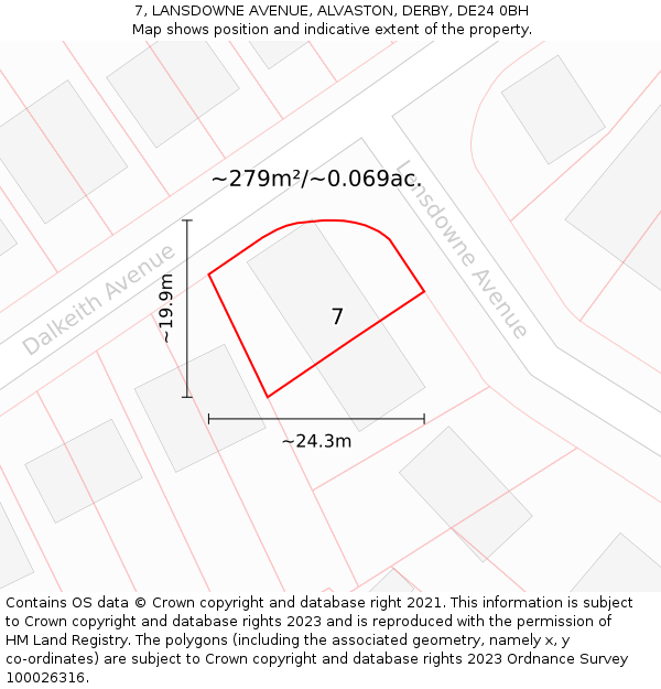 7, LANSDOWNE AVENUE, ALVASTON, DERBY, DE24 0BH: Plot and title map