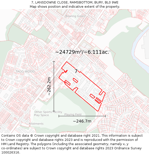 7, LANSDOWNE CLOSE, RAMSBOTTOM, BURY, BL0 9WE: Plot and title map