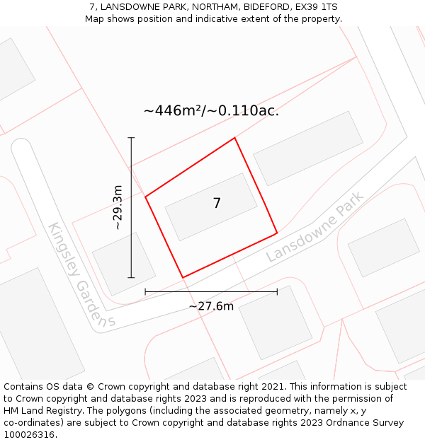 7, LANSDOWNE PARK, NORTHAM, BIDEFORD, EX39 1TS: Plot and title map