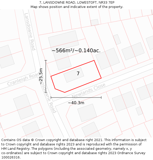 7, LANSDOWNE ROAD, LOWESTOFT, NR33 7EP: Plot and title map