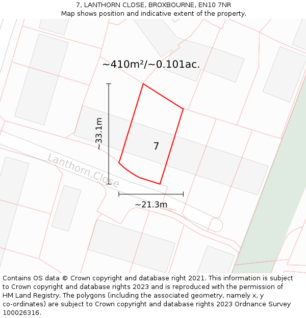 7, LANTHORN CLOSE, BROXBOURNE, EN10 7NR: Plot and title map