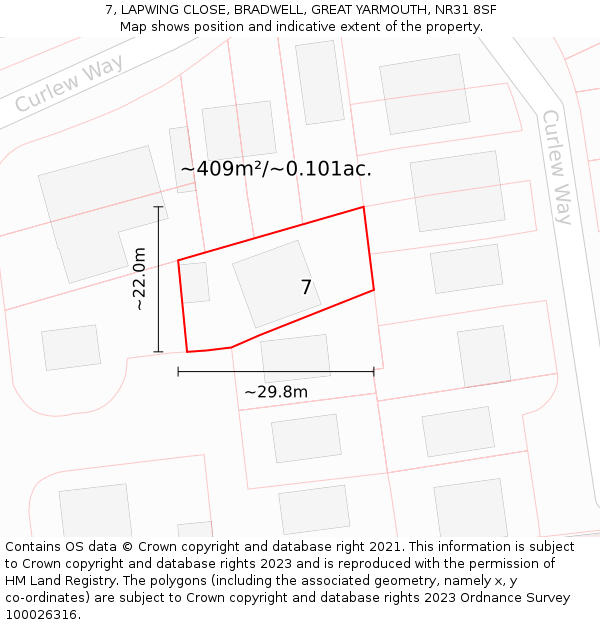 7, LAPWING CLOSE, BRADWELL, GREAT YARMOUTH, NR31 8SF: Plot and title map