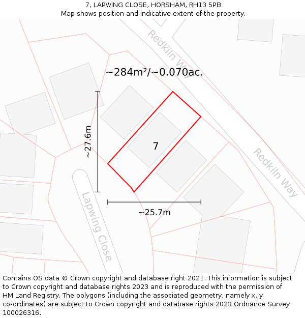 7, LAPWING CLOSE, HORSHAM, RH13 5PB: Plot and title map