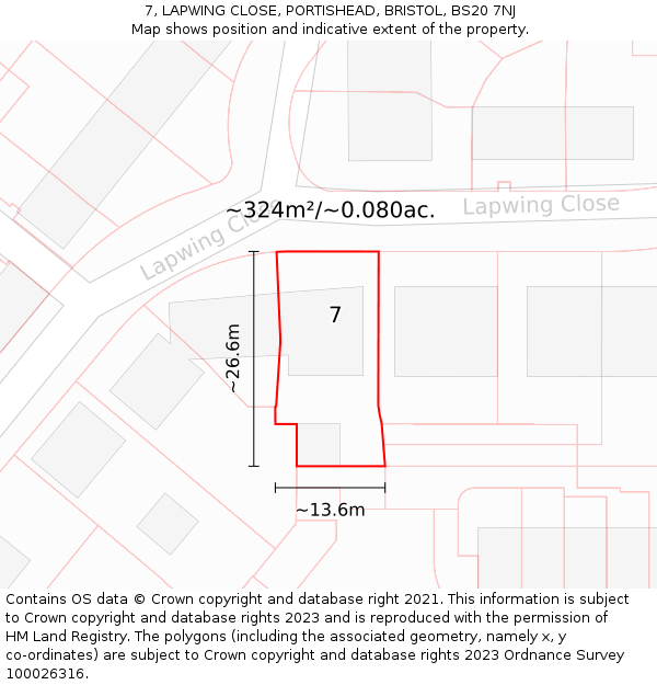 7, LAPWING CLOSE, PORTISHEAD, BRISTOL, BS20 7NJ: Plot and title map