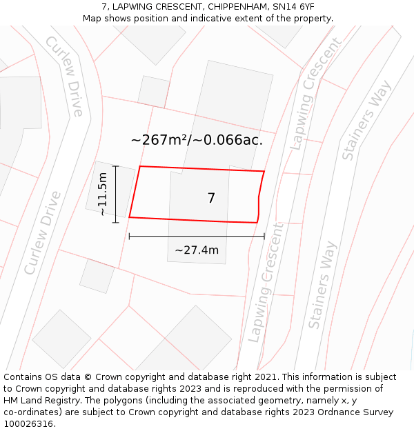 7, LAPWING CRESCENT, CHIPPENHAM, SN14 6YF: Plot and title map