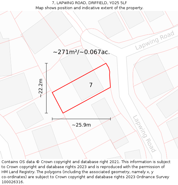 7, LAPWING ROAD, DRIFFIELD, YO25 5LF: Plot and title map