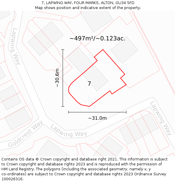 7, LAPWING WAY, FOUR MARKS, ALTON, GU34 5FD: Plot and title map