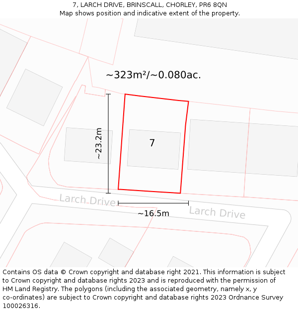 7, LARCH DRIVE, BRINSCALL, CHORLEY, PR6 8QN: Plot and title map