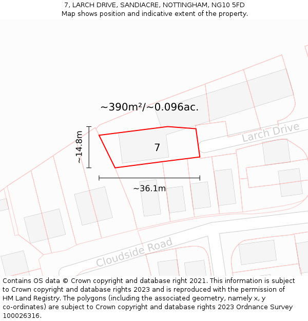 7, LARCH DRIVE, SANDIACRE, NOTTINGHAM, NG10 5FD: Plot and title map