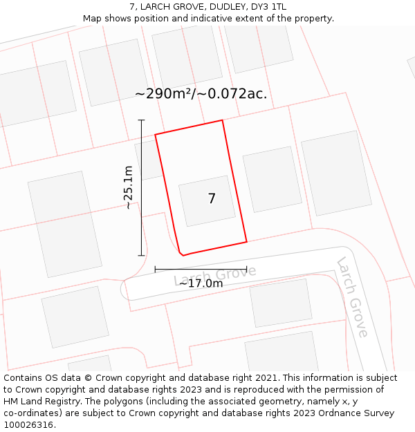 7, LARCH GROVE, DUDLEY, DY3 1TL: Plot and title map