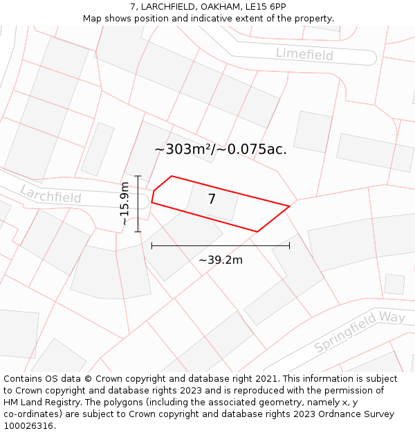 7, LARCHFIELD, OAKHAM, LE15 6PP: Plot and title map