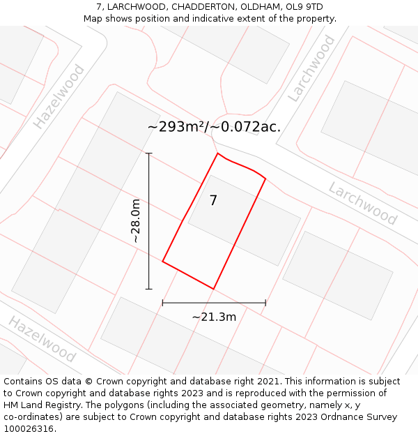 7, LARCHWOOD, CHADDERTON, OLDHAM, OL9 9TD: Plot and title map
