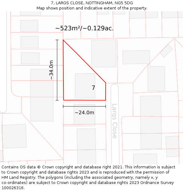 7, LARGS CLOSE, NOTTINGHAM, NG5 5DG: Plot and title map