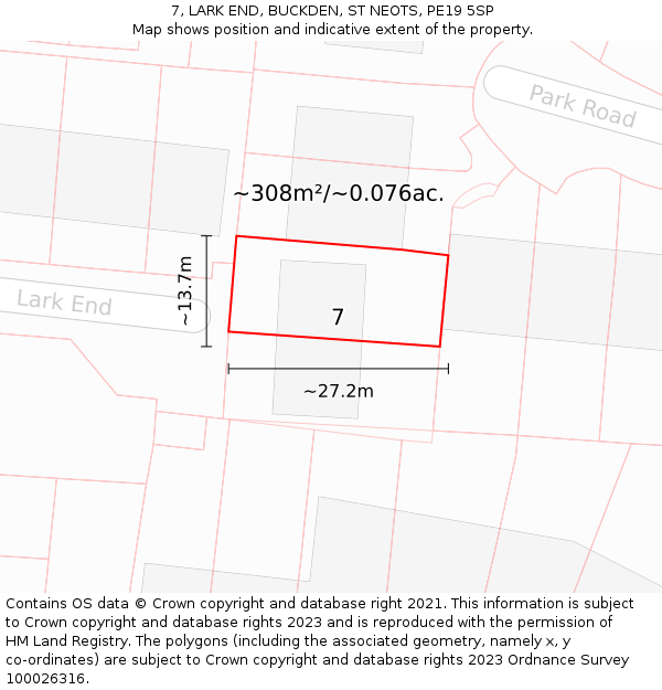 7, LARK END, BUCKDEN, ST NEOTS, PE19 5SP: Plot and title map