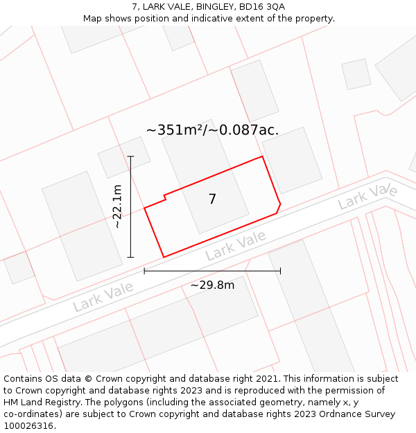 7, LARK VALE, BINGLEY, BD16 3QA: Plot and title map