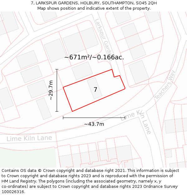 7, LARKSPUR GARDENS, HOLBURY, SOUTHAMPTON, SO45 2QH: Plot and title map