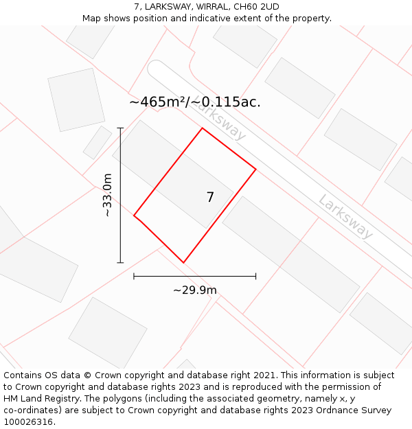 7, LARKSWAY, WIRRAL, CH60 2UD: Plot and title map