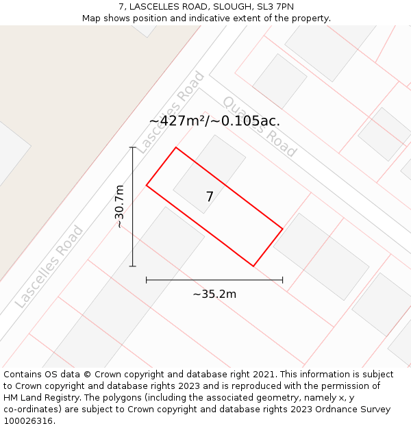 7, LASCELLES ROAD, SLOUGH, SL3 7PN: Plot and title map