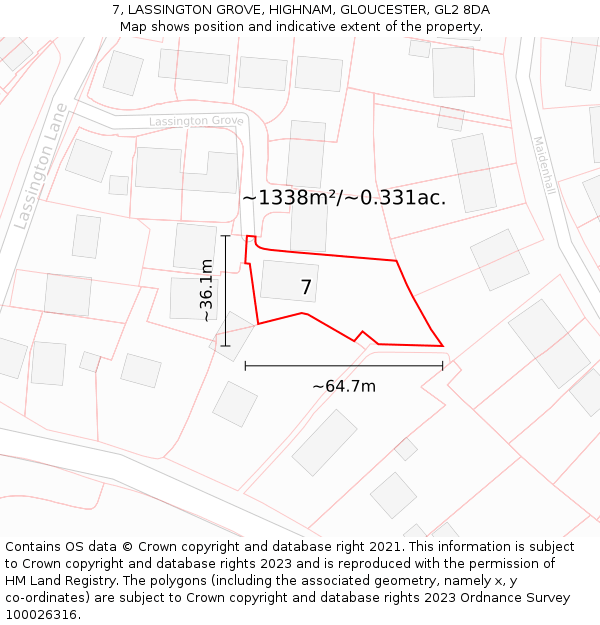 7, LASSINGTON GROVE, HIGHNAM, GLOUCESTER, GL2 8DA: Plot and title map