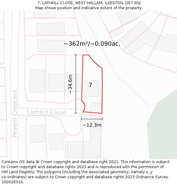 7, LATHKILL CLOSE, WEST HALLAM, ILKESTON, DE7 6NJ: Plot and title map