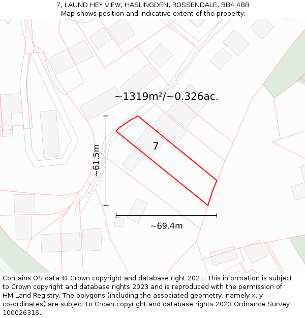 7, LAUND HEY VIEW, HASLINGDEN, ROSSENDALE, BB4 4BB: Plot and title map