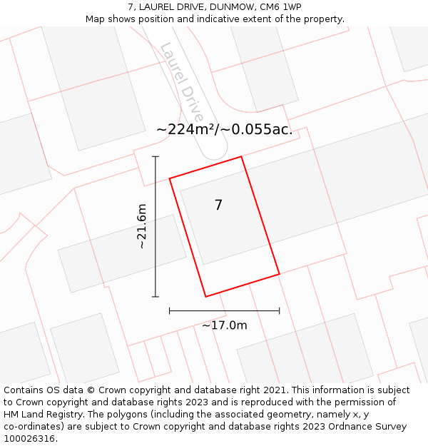 7, LAUREL DRIVE, DUNMOW, CM6 1WP: Plot and title map