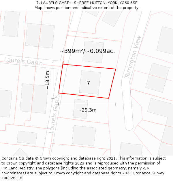 7, LAURELS GARTH, SHERIFF HUTTON, YORK, YO60 6SE: Plot and title map