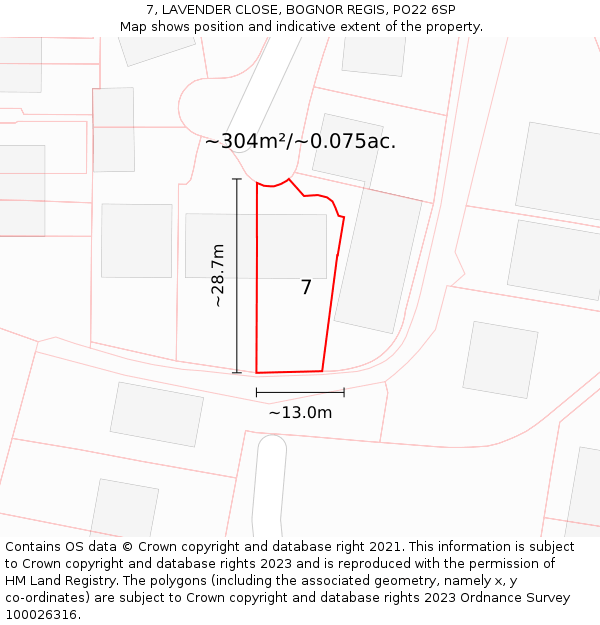 7, LAVENDER CLOSE, BOGNOR REGIS, PO22 6SP: Plot and title map