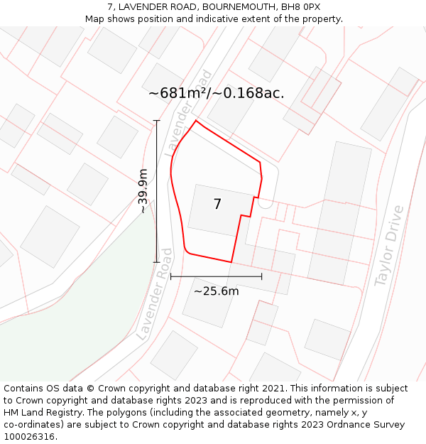 7, LAVENDER ROAD, BOURNEMOUTH, BH8 0PX: Plot and title map