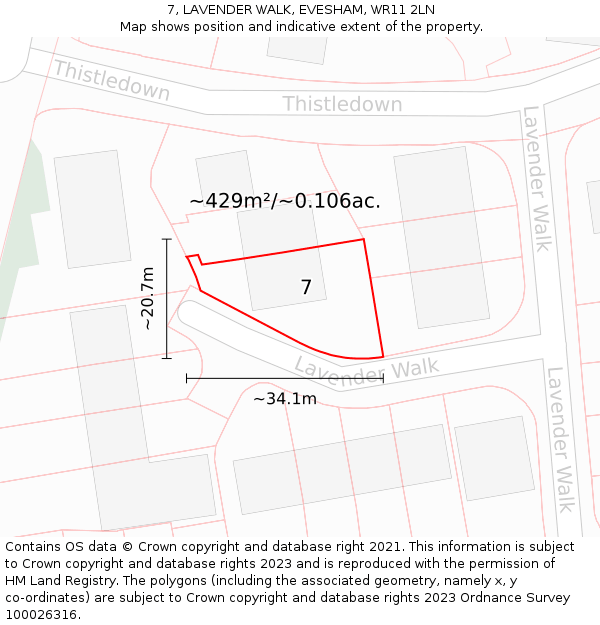 7, LAVENDER WALK, EVESHAM, WR11 2LN: Plot and title map