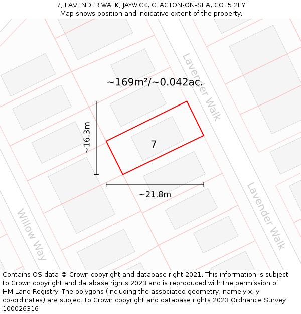 7, LAVENDER WALK, JAYWICK, CLACTON-ON-SEA, CO15 2EY: Plot and title map