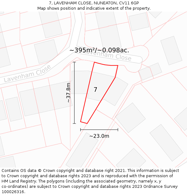 7, LAVENHAM CLOSE, NUNEATON, CV11 6GP: Plot and title map