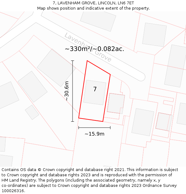 7, LAVENHAM GROVE, LINCOLN, LN6 7ET: Plot and title map