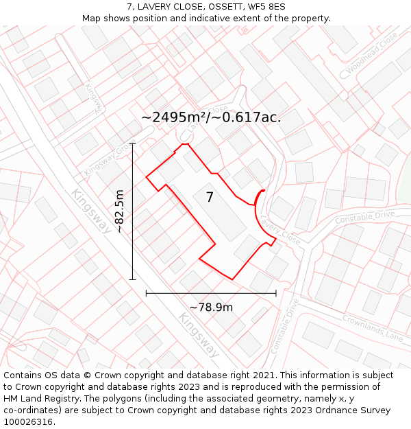 7, LAVERY CLOSE, OSSETT, WF5 8ES: Plot and title map