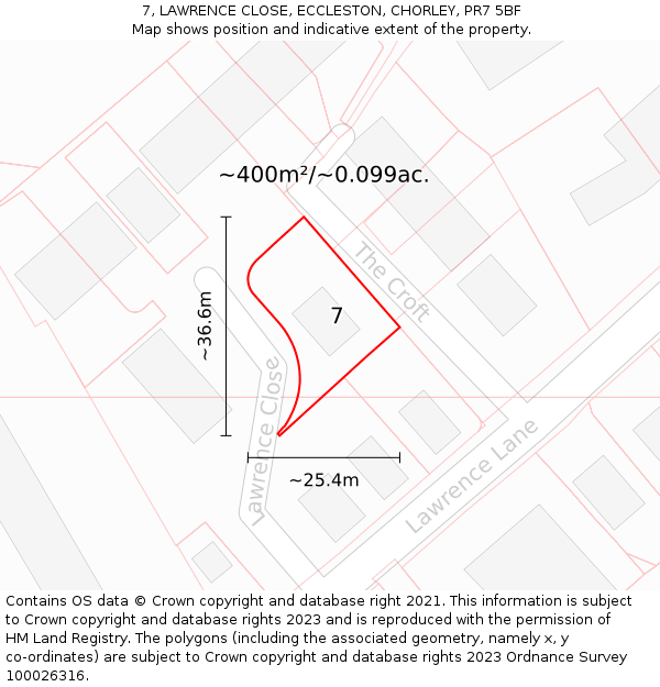 7, LAWRENCE CLOSE, ECCLESTON, CHORLEY, PR7 5BF: Plot and title map