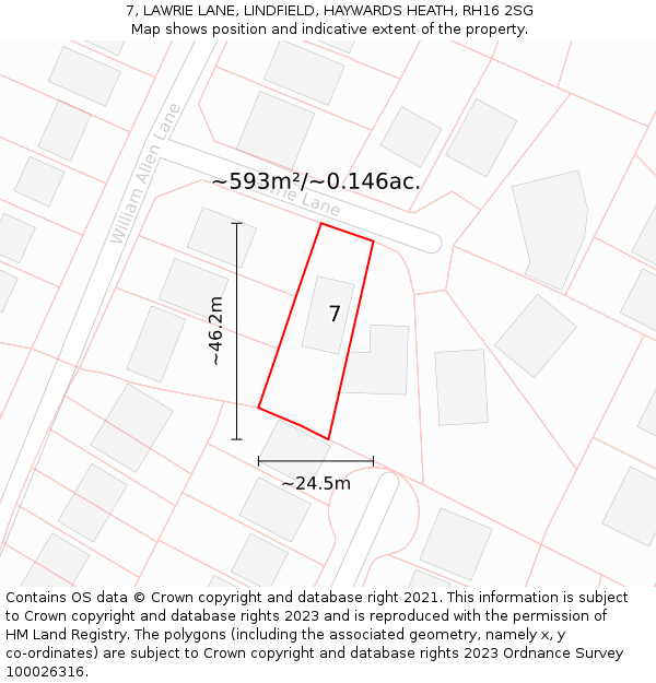 7, LAWRIE LANE, LINDFIELD, HAYWARDS HEATH, RH16 2SG: Plot and title map
